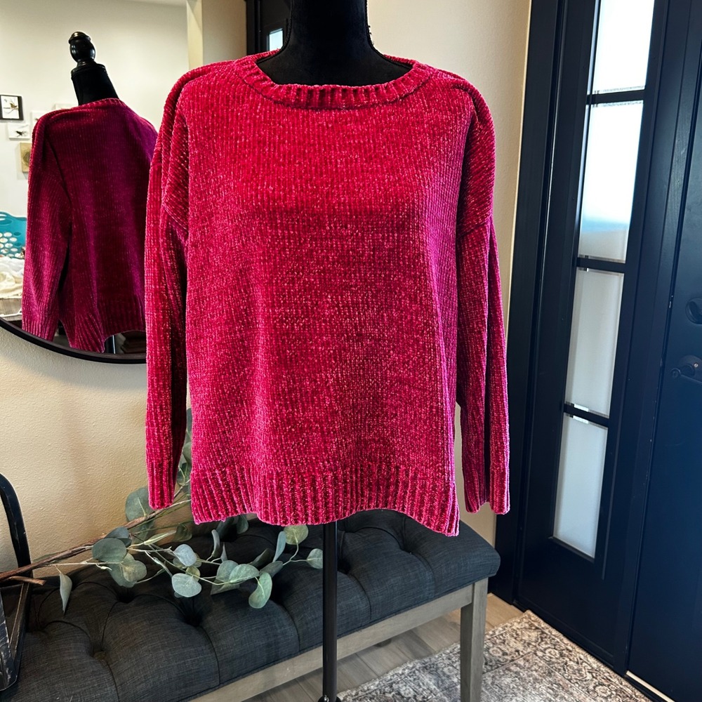 Jones New York Signature Pink Chenille Sweater Crew Neck Long Sleeve Plus 2X